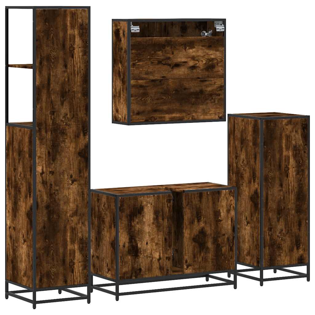 4 Piece Bathroom Furniture Set Smoked Oak Engineered Wood