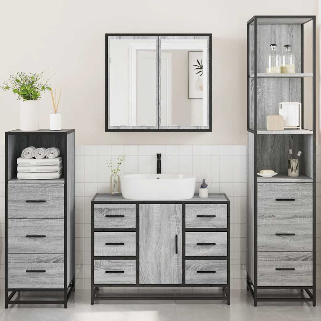 4 Piece Bathroom Furniture Set Grey Sonoma Engineered Wood