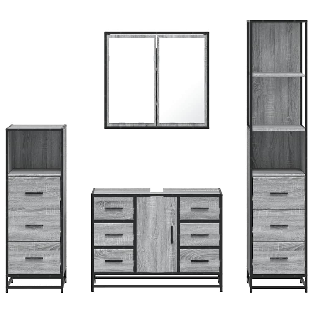 4 Piece Bathroom Furniture Set Grey Sonoma Engineered Wood