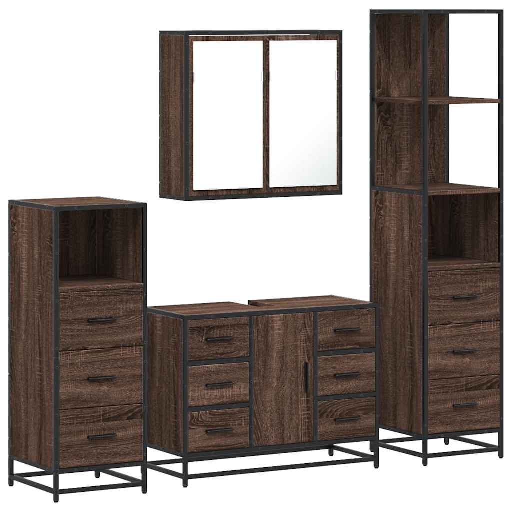 4 Piece Bathroom Furniture Set Brown Oak Engineered Wood