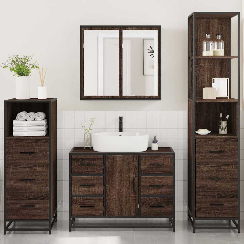 4 Piece Bathroom Furniture Set Brown Oak Engineered Wood