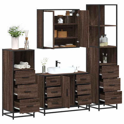 4 Piece Bathroom Furniture Set Brown Oak Engineered Wood