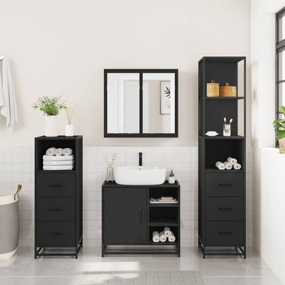 4 Piece Bathroom Furniture Set Black Engineered Wood