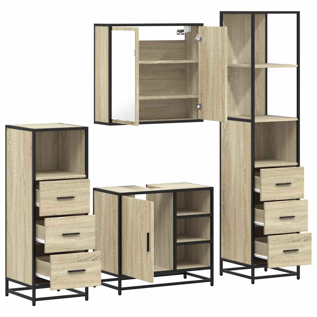 4 Piece Bathroom Furniture Set Sonoma Oak Engineered Wood