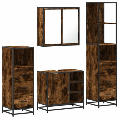 4 Piece Bathroom Furniture Set Smoked Oak Engineered Wood