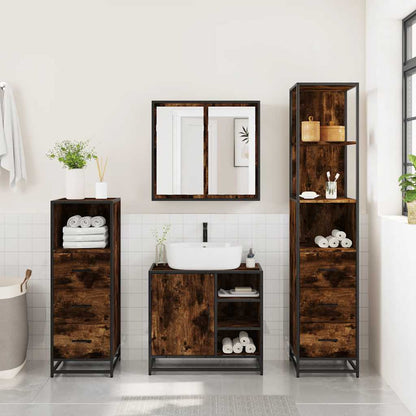 4 Piece Bathroom Furniture Set Smoked Oak Engineered Wood