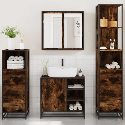 4 Piece Bathroom Furniture Set Smoked Oak Engineered Wood