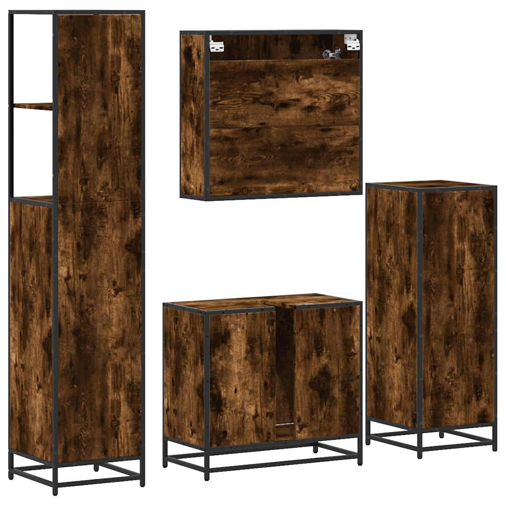 4 Piece Bathroom Furniture Set Smoked Oak Engineered Wood