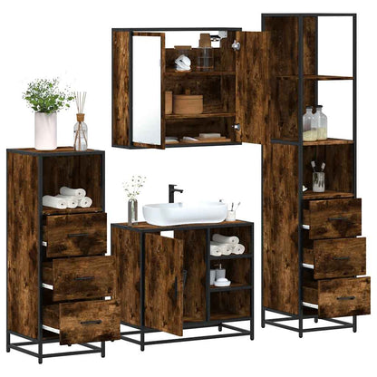 4 Piece Bathroom Furniture Set Smoked Oak Engineered Wood