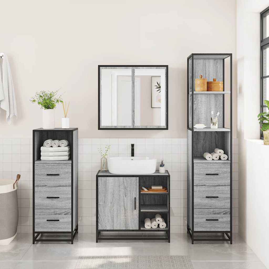 4 Piece Bathroom Furniture Set Grey Sonoma Engineered Wood