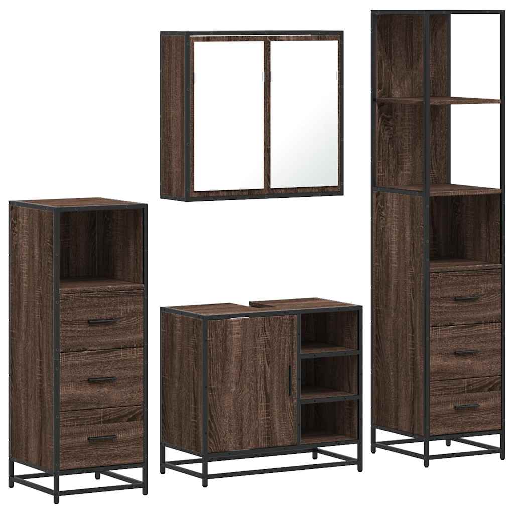 4 Piece Bathroom Furniture Set Brown Oak Engineered Wood