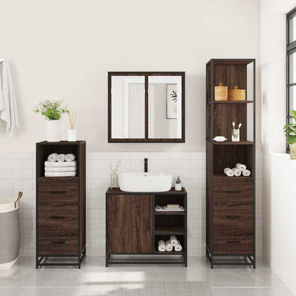 4 Piece Bathroom Furniture Set Brown Oak Engineered Wood