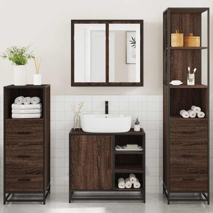 4 Piece Bathroom Furniture Set Brown Oak Engineered Wood