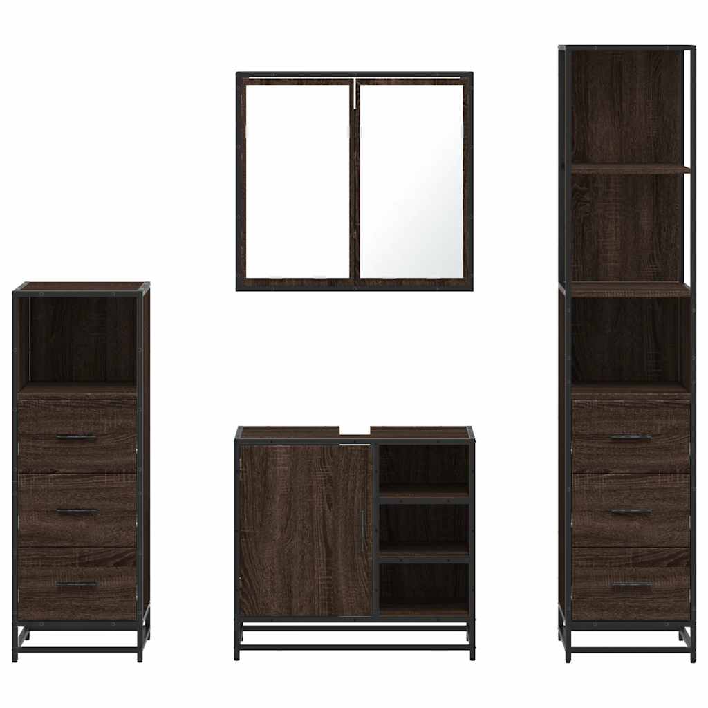 4 Piece Bathroom Furniture Set Brown Oak Engineered Wood