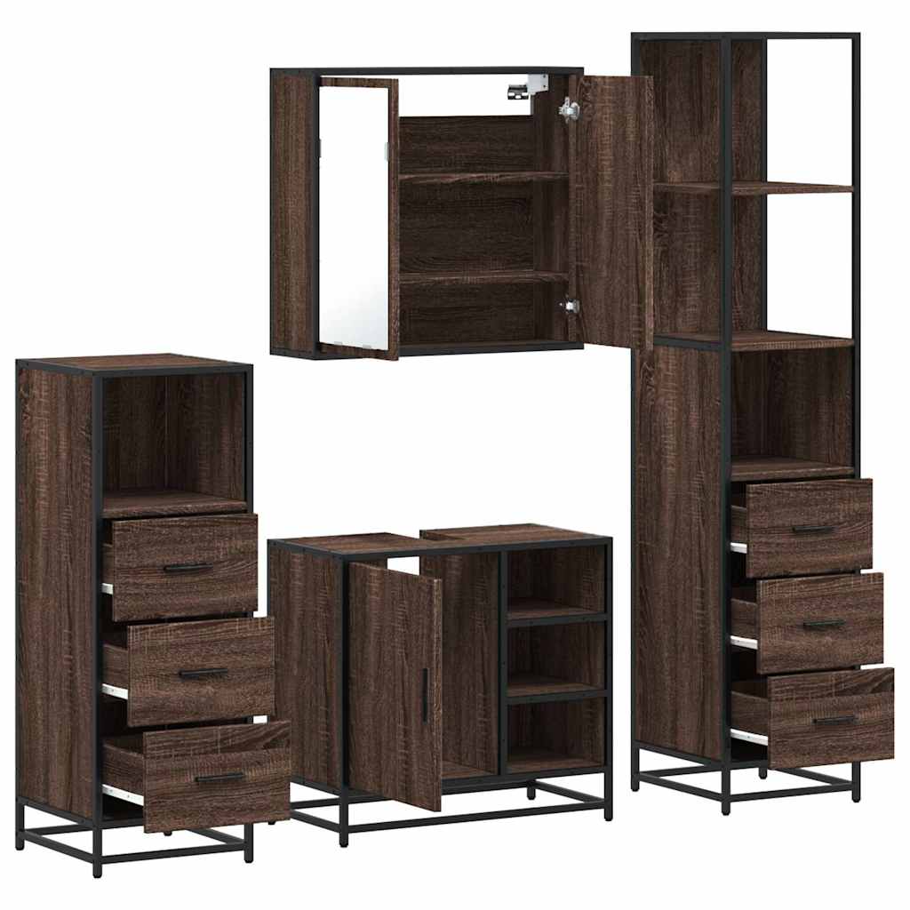 4 Piece Bathroom Furniture Set Brown Oak Engineered Wood