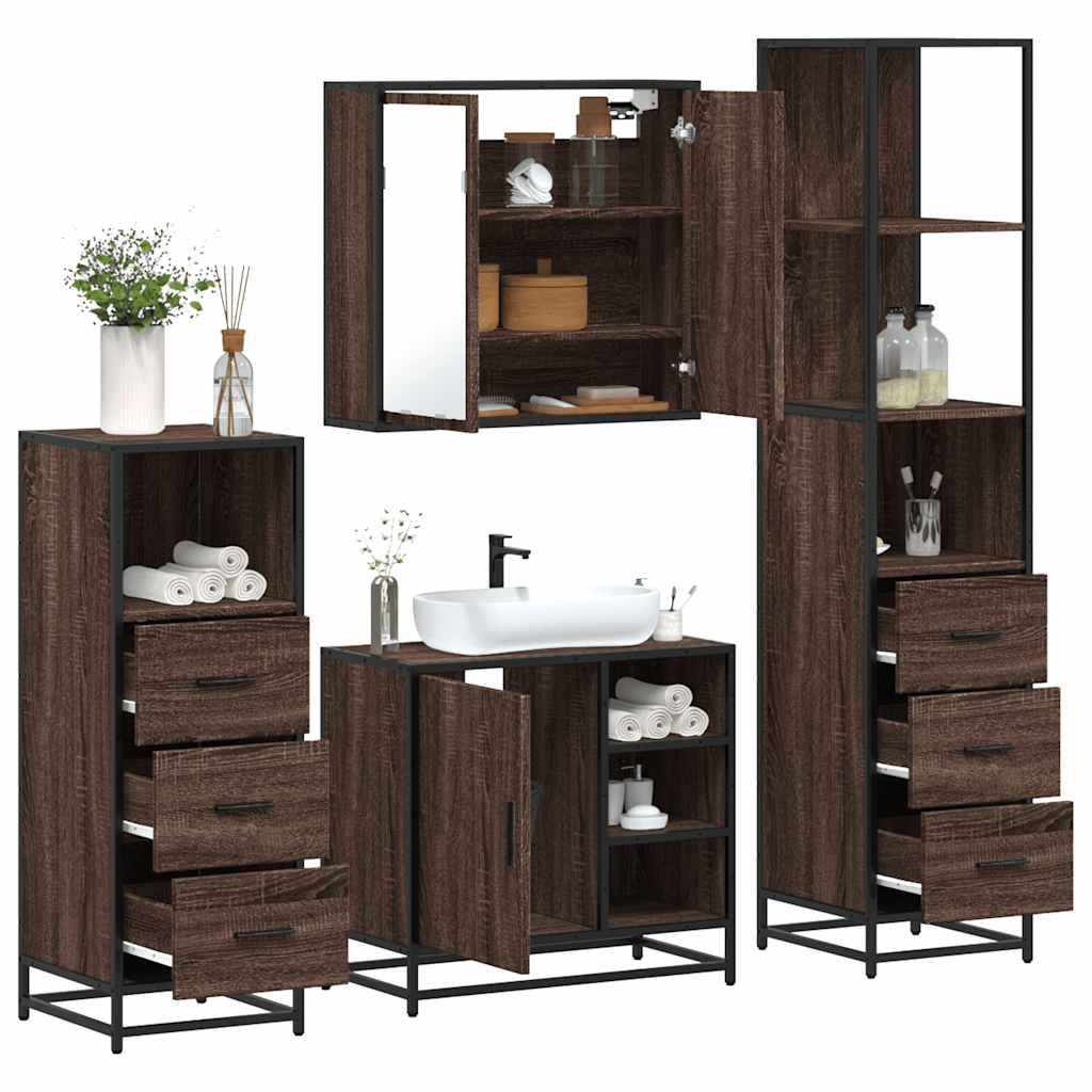 4 Piece Bathroom Furniture Set Brown Oak Engineered Wood