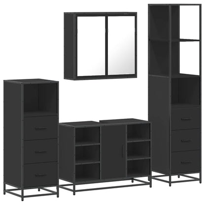 4 Piece Bathroom Furniture Set Black Engineered Wood