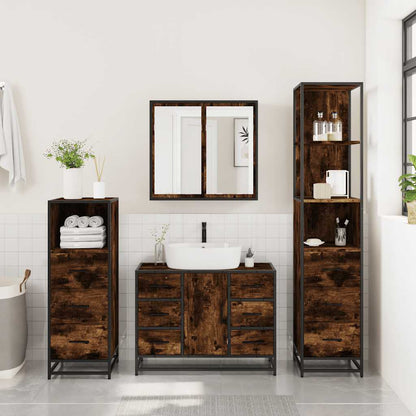 4 Piece Bathroom Furniture Set Smoked Oak Engineered Wood