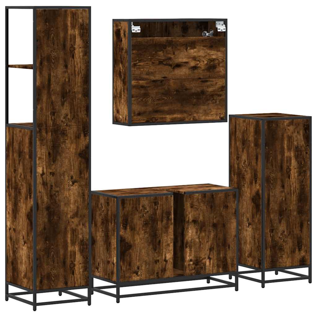 4 Piece Bathroom Furniture Set Smoked Oak Engineered Wood