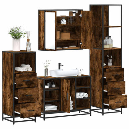 4 Piece Bathroom Furniture Set Smoked Oak Engineered Wood