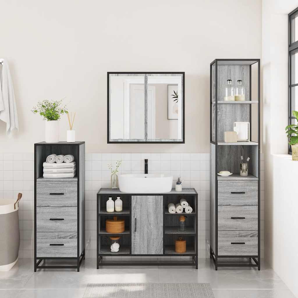 4 Piece Bathroom Furniture Set Grey Sonoma Engineered Wood