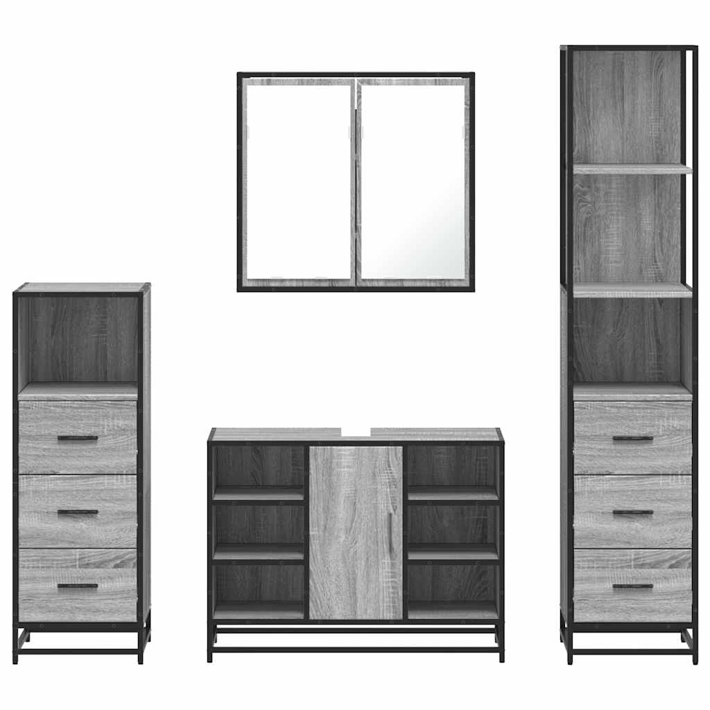 4 Piece Bathroom Furniture Set Grey Sonoma Engineered Wood