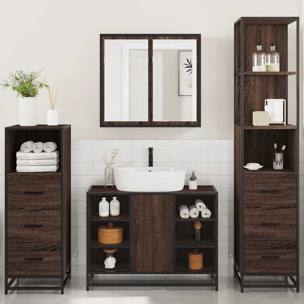 4 Piece Bathroom Furniture Set Brown Oak Engineered Wood