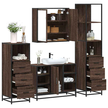 4 Piece Bathroom Furniture Set Brown Oak Engineered Wood