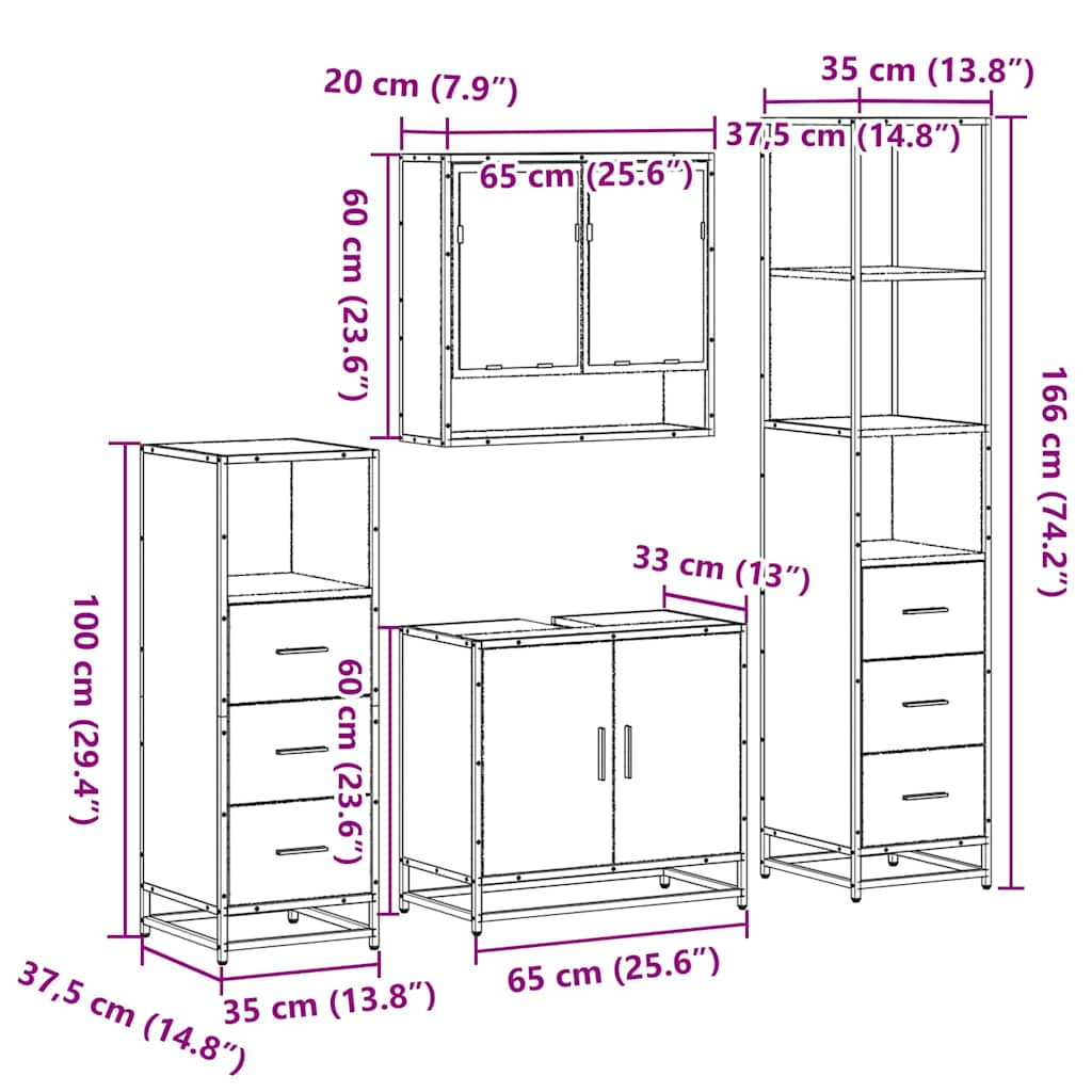 4 Piece Bathroom Furniture Set Sonoma Oak Engineered Wood