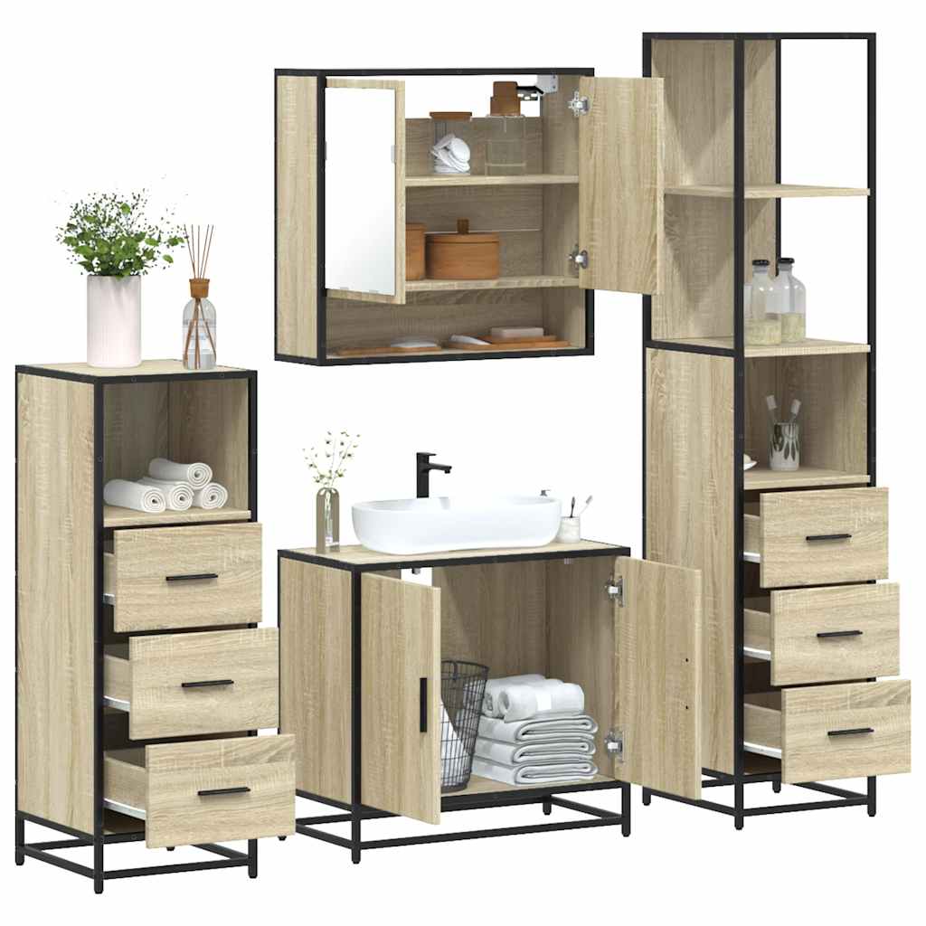 4 Piece Bathroom Furniture Set Sonoma Oak Engineered Wood