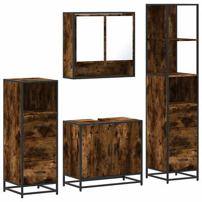 4 Piece Bathroom Furniture Set Smoked Oak Engineered Wood