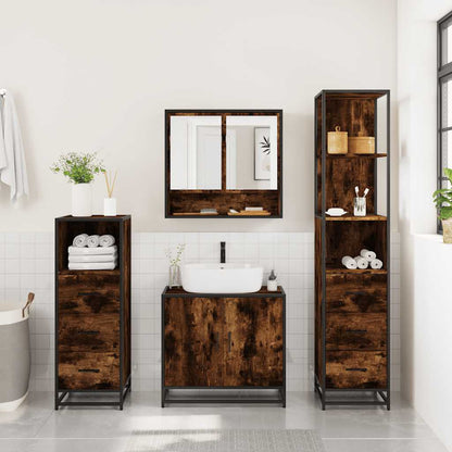 4 Piece Bathroom Furniture Set Smoked Oak Engineered Wood