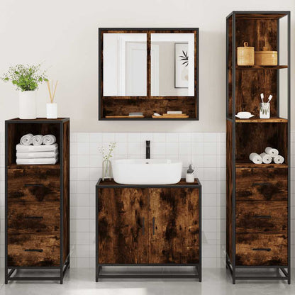 4 Piece Bathroom Furniture Set Smoked Oak Engineered Wood