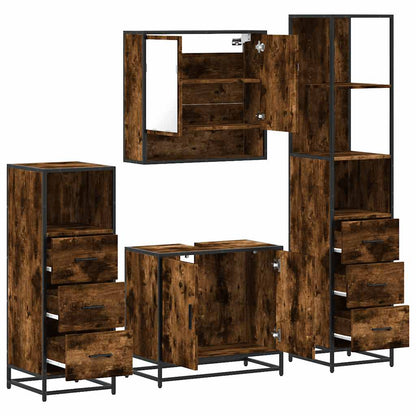 4 Piece Bathroom Furniture Set Smoked Oak Engineered Wood