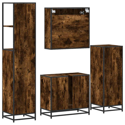 4 Piece Bathroom Furniture Set Smoked Oak Engineered Wood