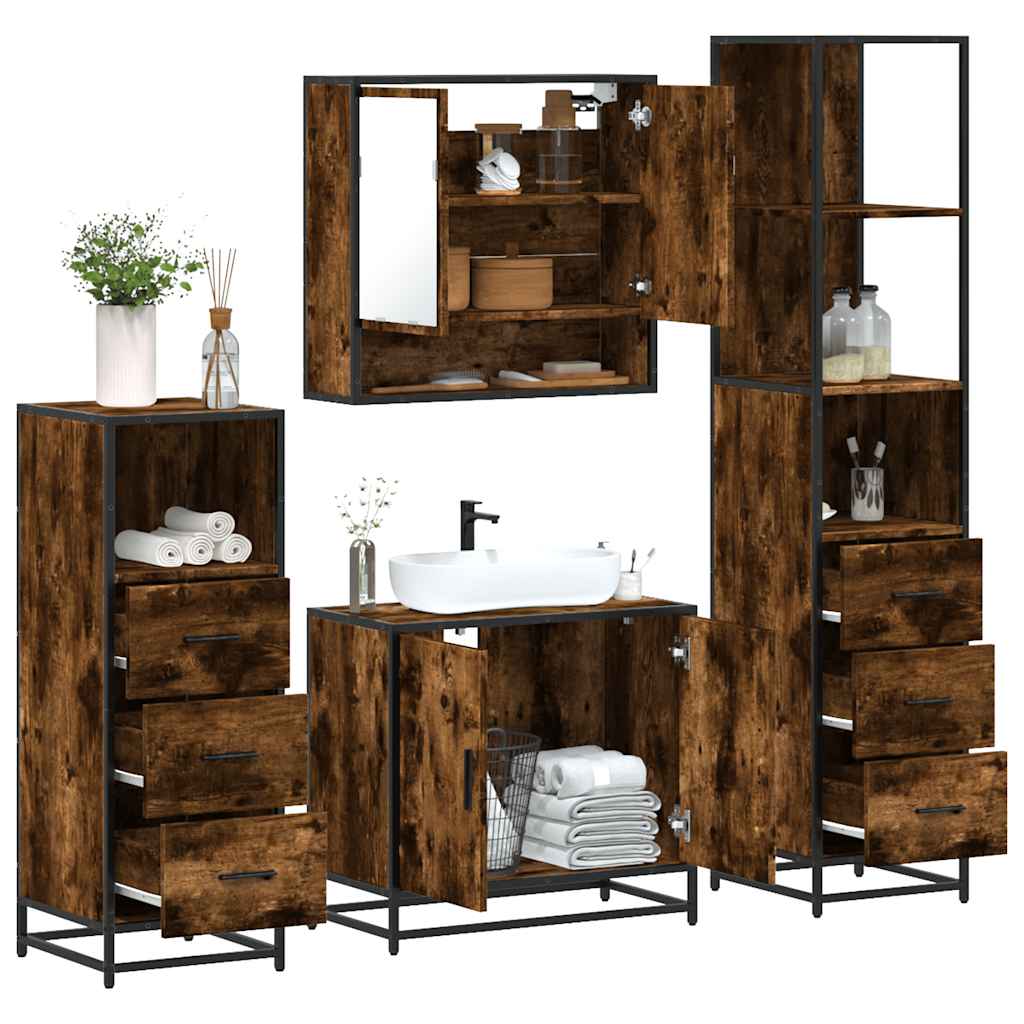 4 Piece Bathroom Furniture Set Smoked Oak Engineered Wood