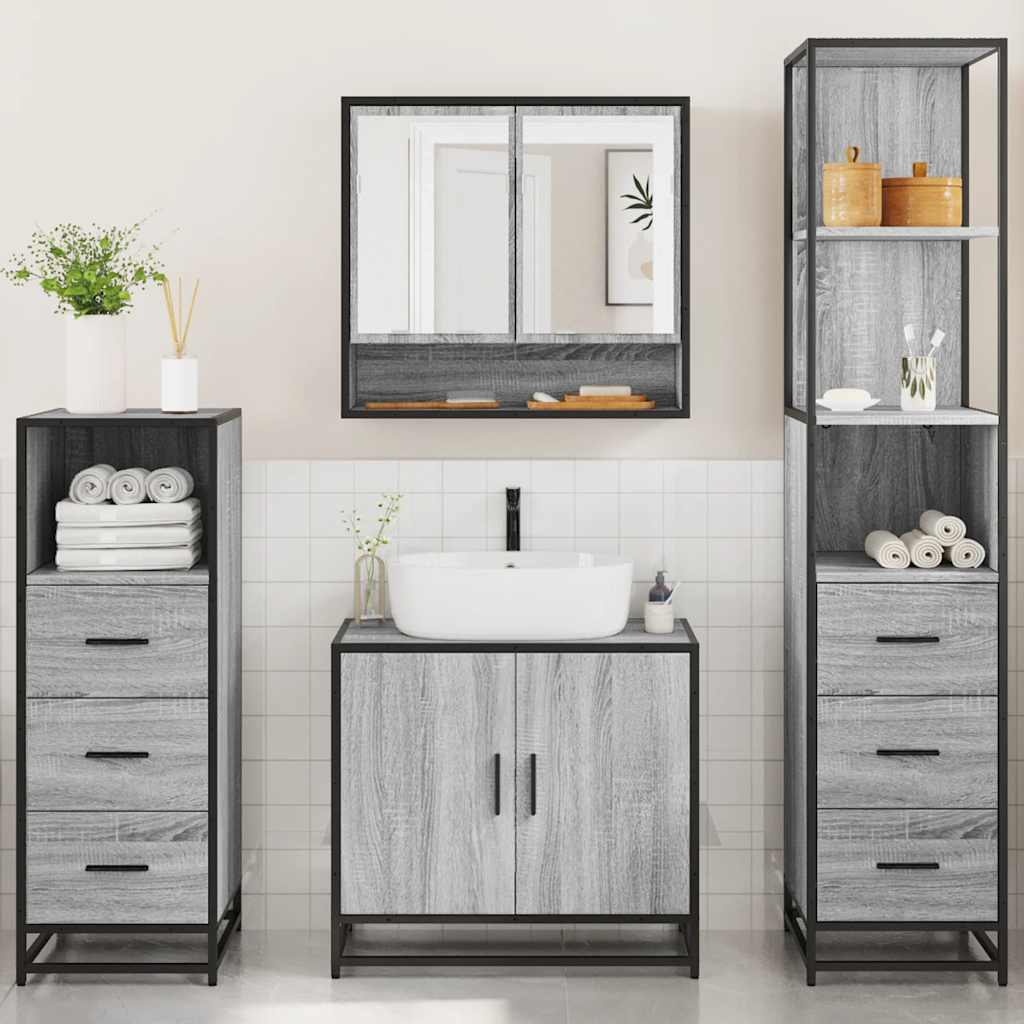 4 Piece Bathroom Furniture Set Grey Sonoma Engineered Wood