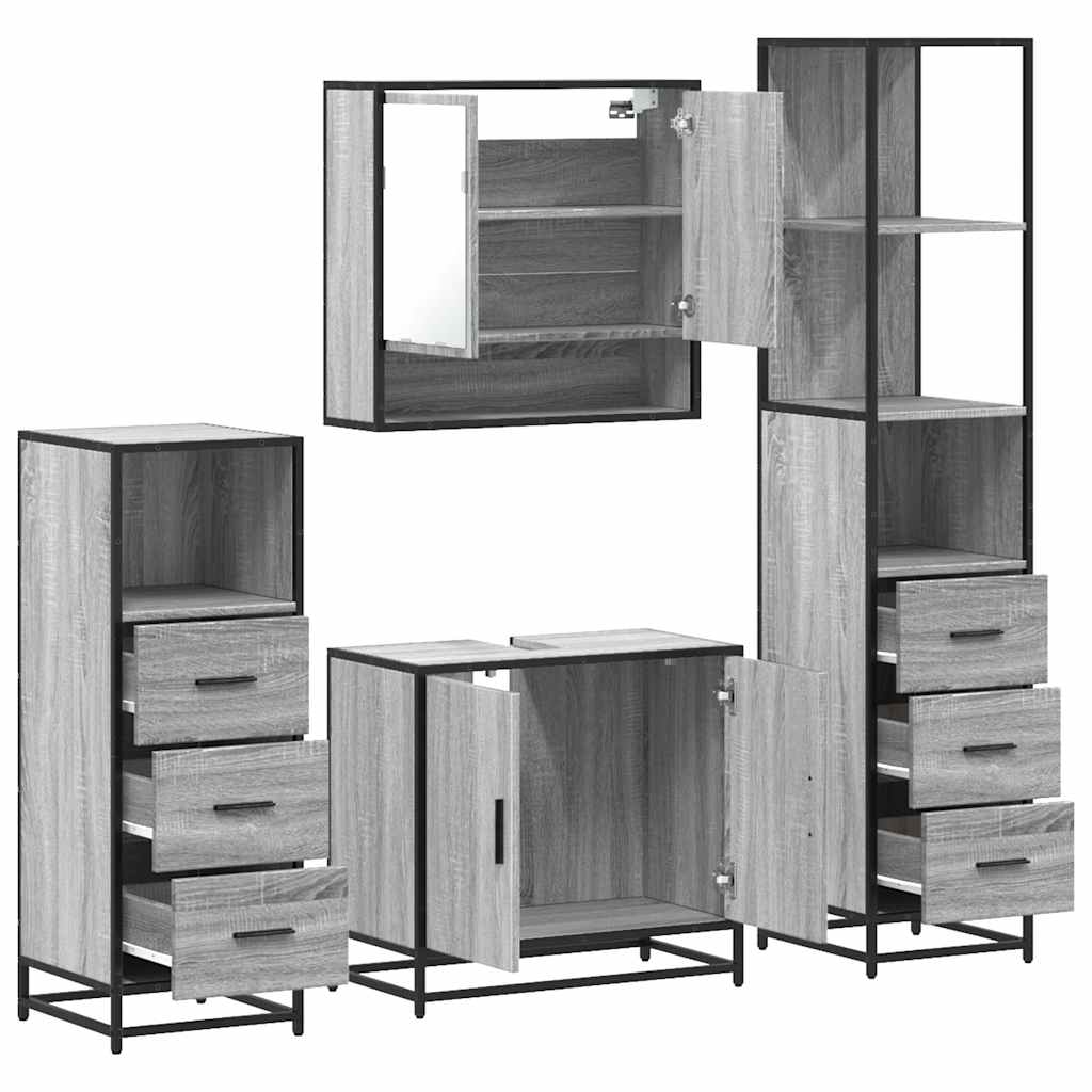 4 Piece Bathroom Furniture Set Grey Sonoma Engineered Wood