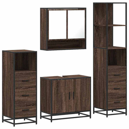 4 Piece Bathroom Furniture Set Brown Oak Engineered Wood