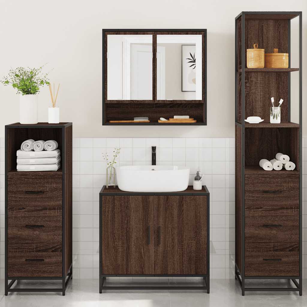 4 Piece Bathroom Furniture Set Brown Oak Engineered Wood