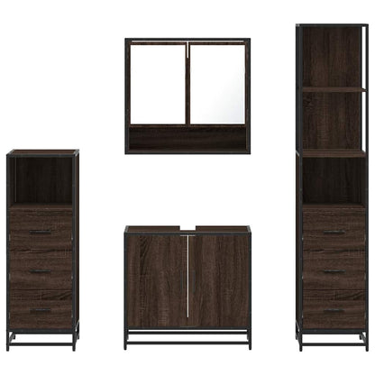 4 Piece Bathroom Furniture Set Brown Oak Engineered Wood