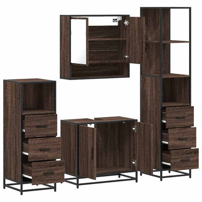 4 Piece Bathroom Furniture Set Brown Oak Engineered Wood