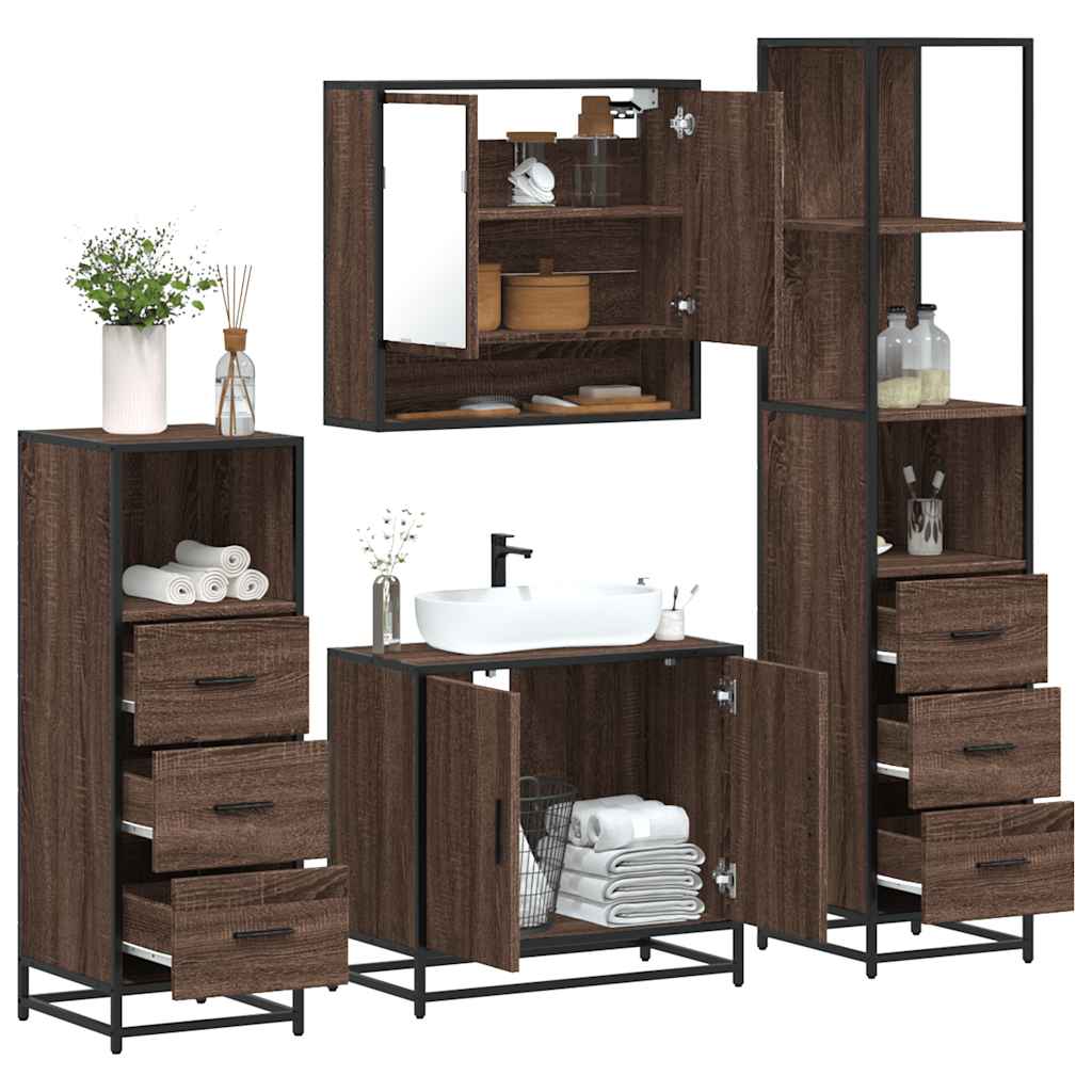 4 Piece Bathroom Furniture Set Brown Oak Engineered Wood