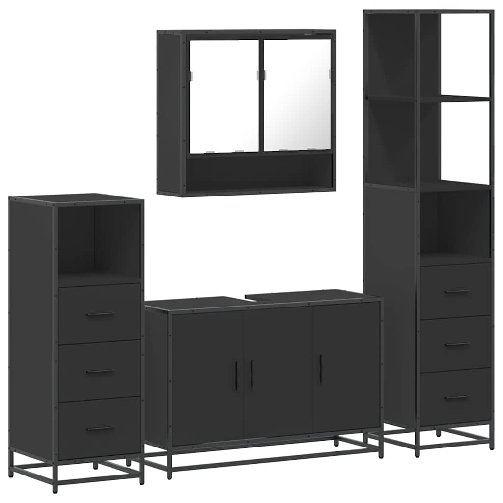 4 Piece Bathroom Furniture Set Black Engineered Wood