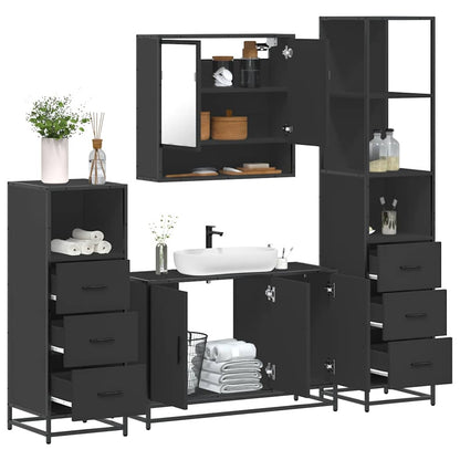 4 Piece Bathroom Furniture Set Black Engineered Wood