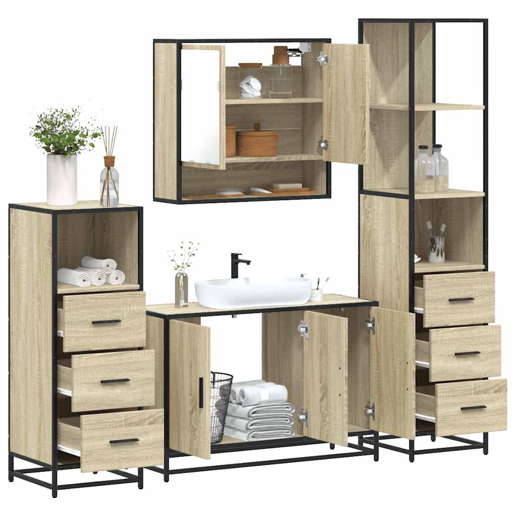 4 Piece Bathroom Furniture Set Sonoma Oak Engineered Wood