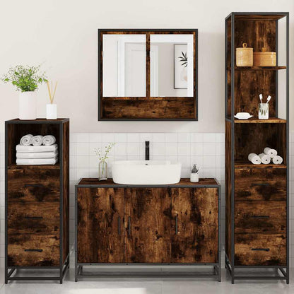 4 Piece Bathroom Furniture Set Smoked Oak Engineered Wood