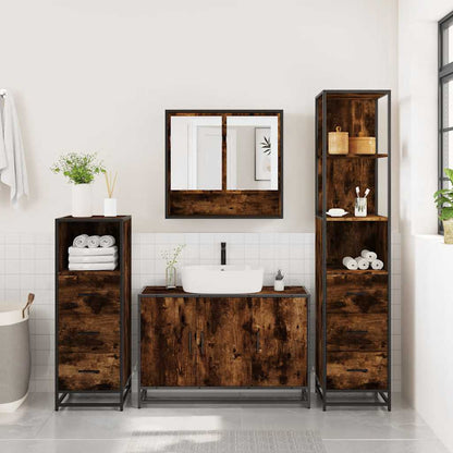 4 Piece Bathroom Furniture Set Smoked Oak Engineered Wood