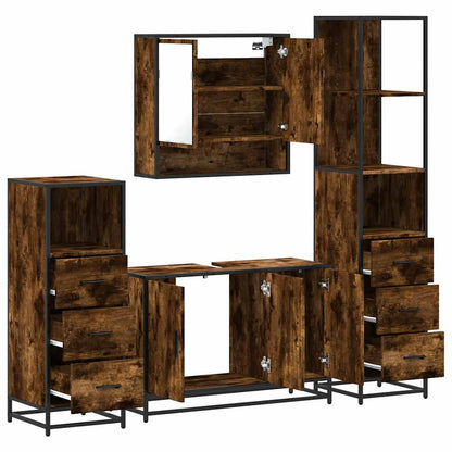 4 Piece Bathroom Furniture Set Smoked Oak Engineered Wood