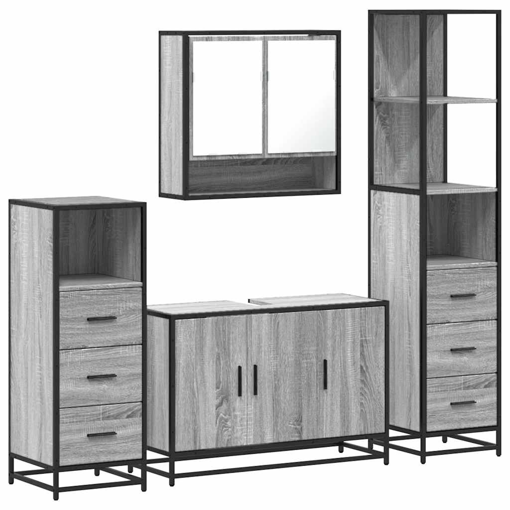 4 Piece Bathroom Furniture Set Grey Sonoma Engineered Wood